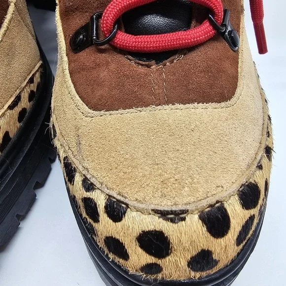 Gianni Bini Squad Goals Sz 6M Cheetah Calf Hair  Lace Up Lug Sole Boots - Picture 4 of 10